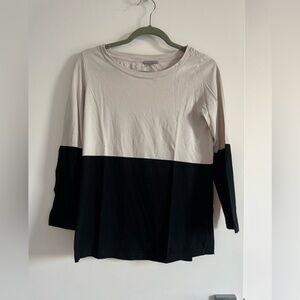 COS Color Block Long Sleeve Top – Black Beige/Grey Minimalist Tee Size S